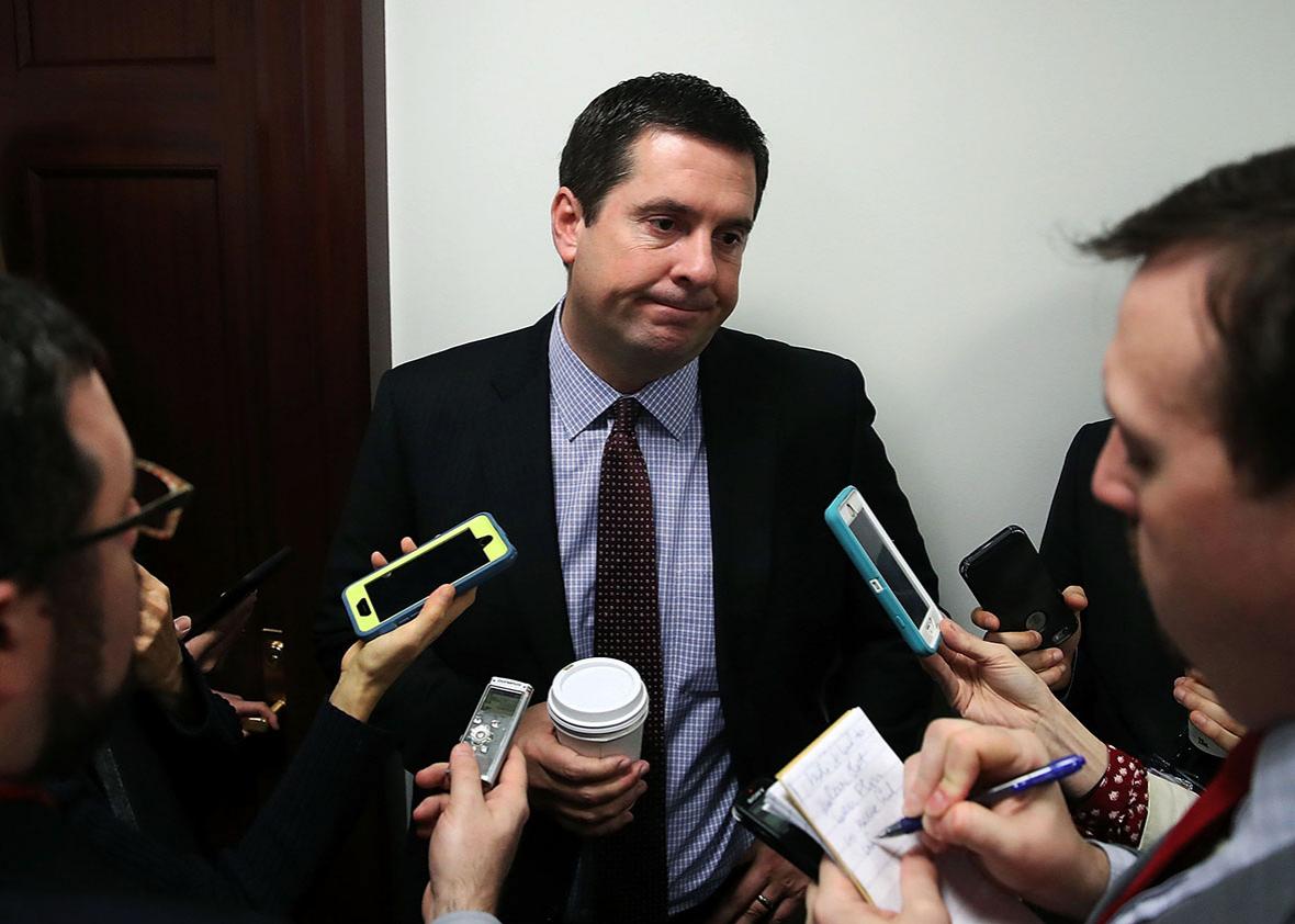 Rep. Devin Nunes, Chairman of the House Permanent Select Committee on Intelligence speaks to reporters after attending the GOP weekly meeting at the U.S. Capitol on February 14, 2017 in Washington, DC.  