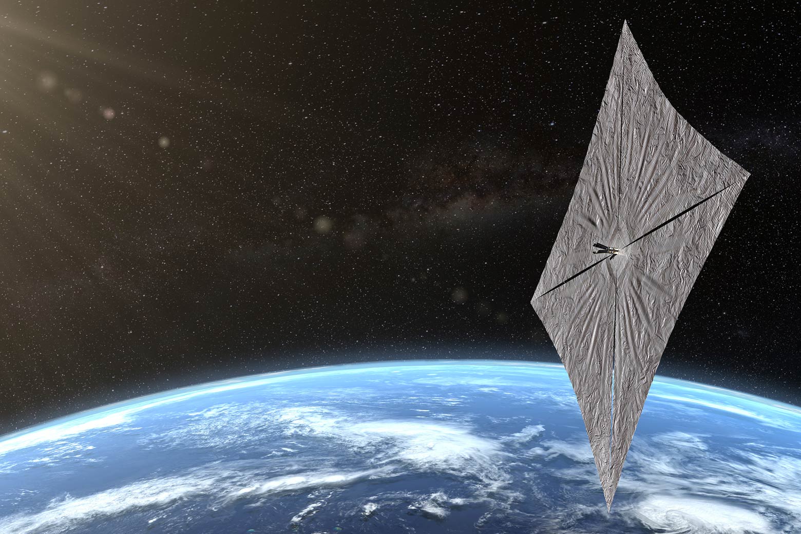 An artist's concept of the LightSail 2 orbiting Earth.