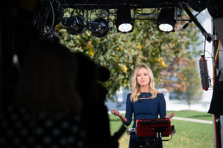 McEnany speaking maskless during a television interview