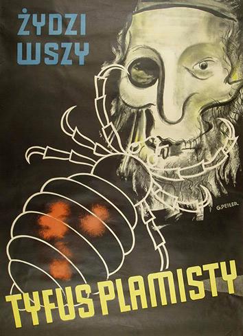 German propaganda antisemitic poster, written in Polish and plastered on Polish streets in 1942, German-occupied Poland.