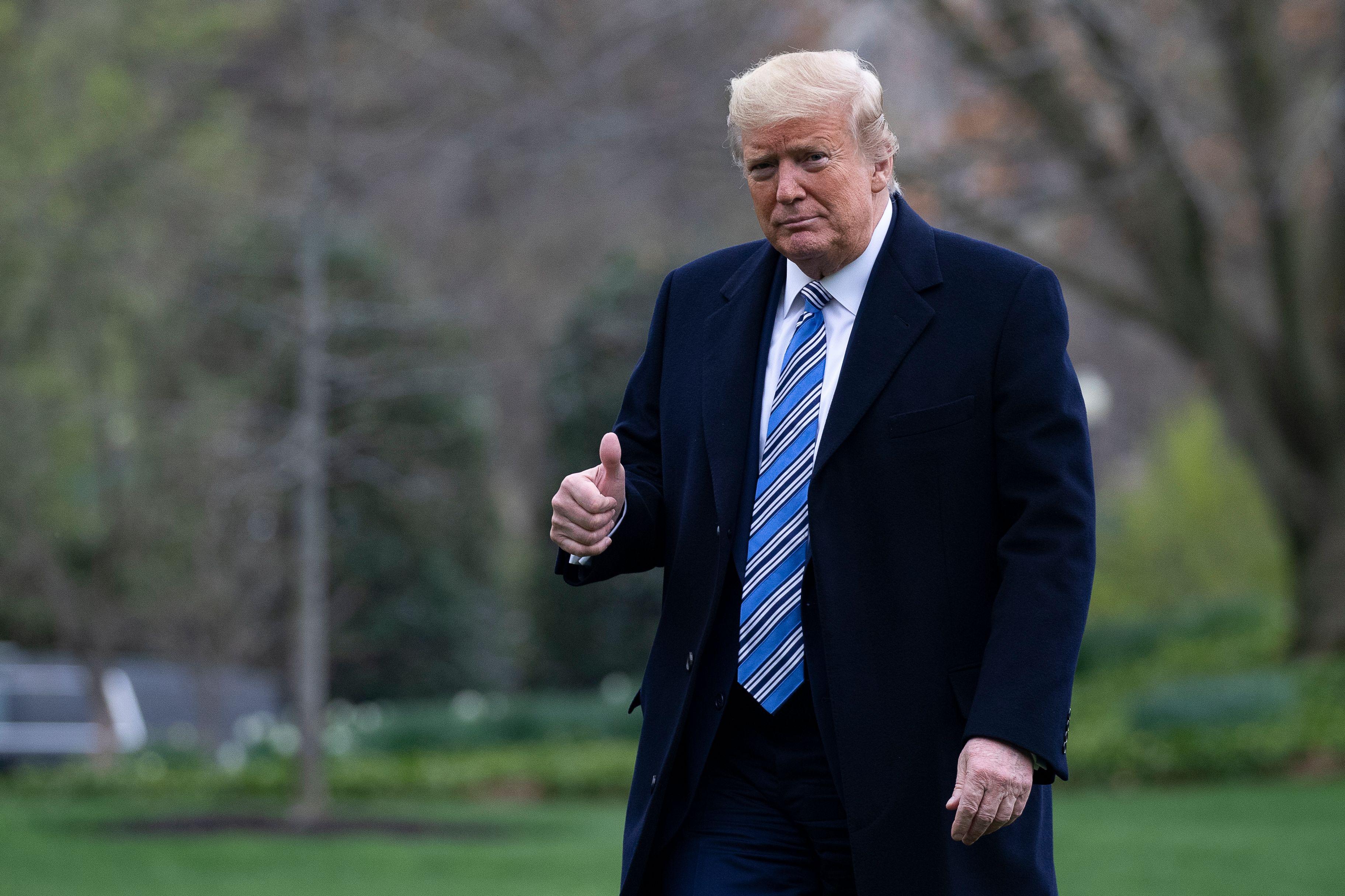 President Donald Trump returns to the White House in Washington, D.C. on March 28, 2020.
