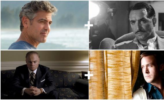 George Clooney in The Descendants, Jean Dujardin in The Artist, Leonardo DiCaprio in J. Edgar, and Ryan Gosling in Drive