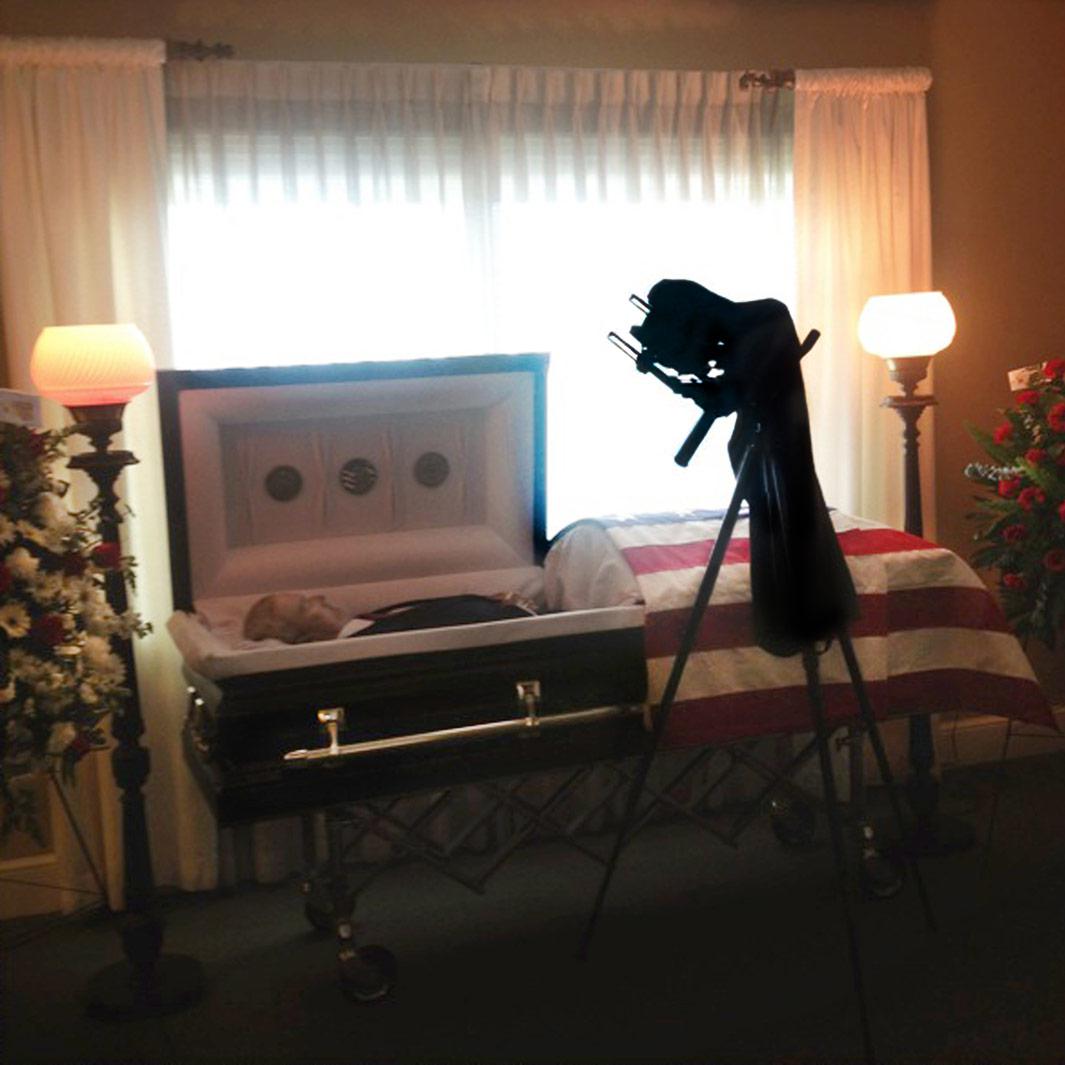 Farewell, 2013 I went the funeral home a few hours early on the day of visitation. A mortician watched me as I photographed my father in the casket. He informedme about how the dead do not reflect light the same as the living.