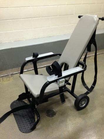 A restraint chair in the Fairfax County jail.