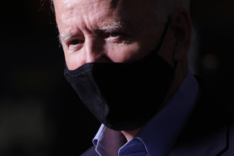 Close-up of Joe Biden wearing a mask.
