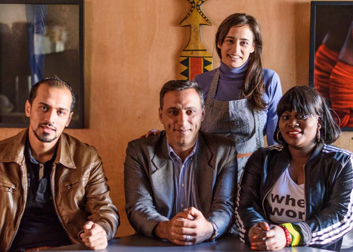 Head chef of Clandestino, Bel Coelho (second from right) collaborates with Adus, a nonprofit that helps refugees integrate into Brazilian society.