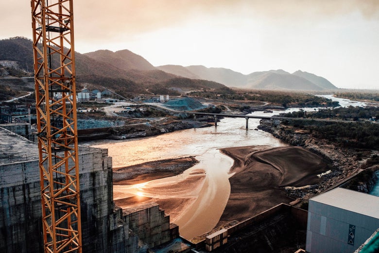 A view of the Blue Nile passing through the Grand Ethiopian Renaissance Dam