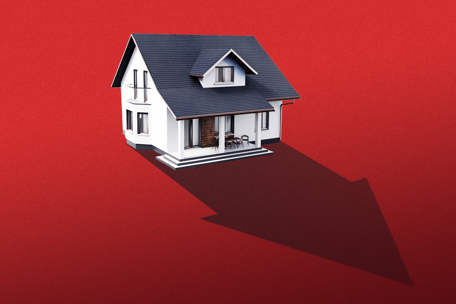 House on a red background casting a downward arrow shadow.