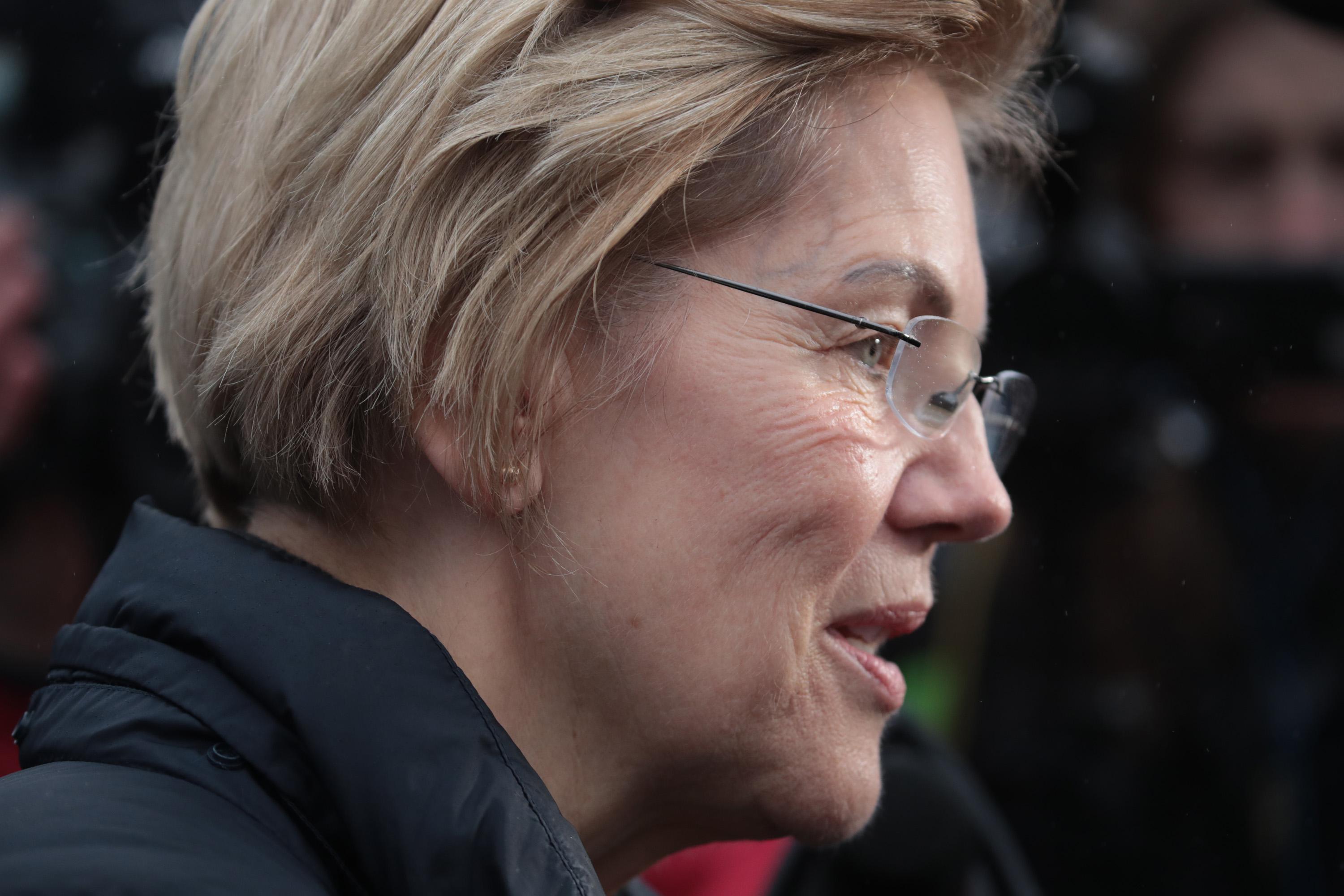 Close-up of Elizabeth Warren's face