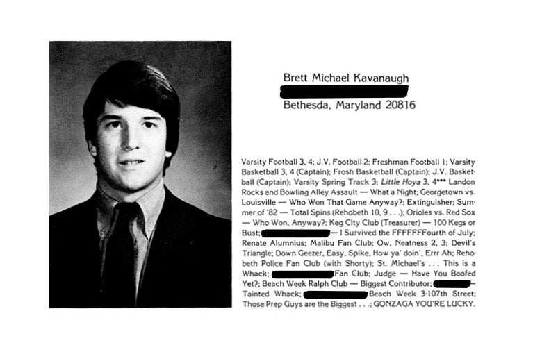 Brett Kavanaugh’s high school yearbook page.