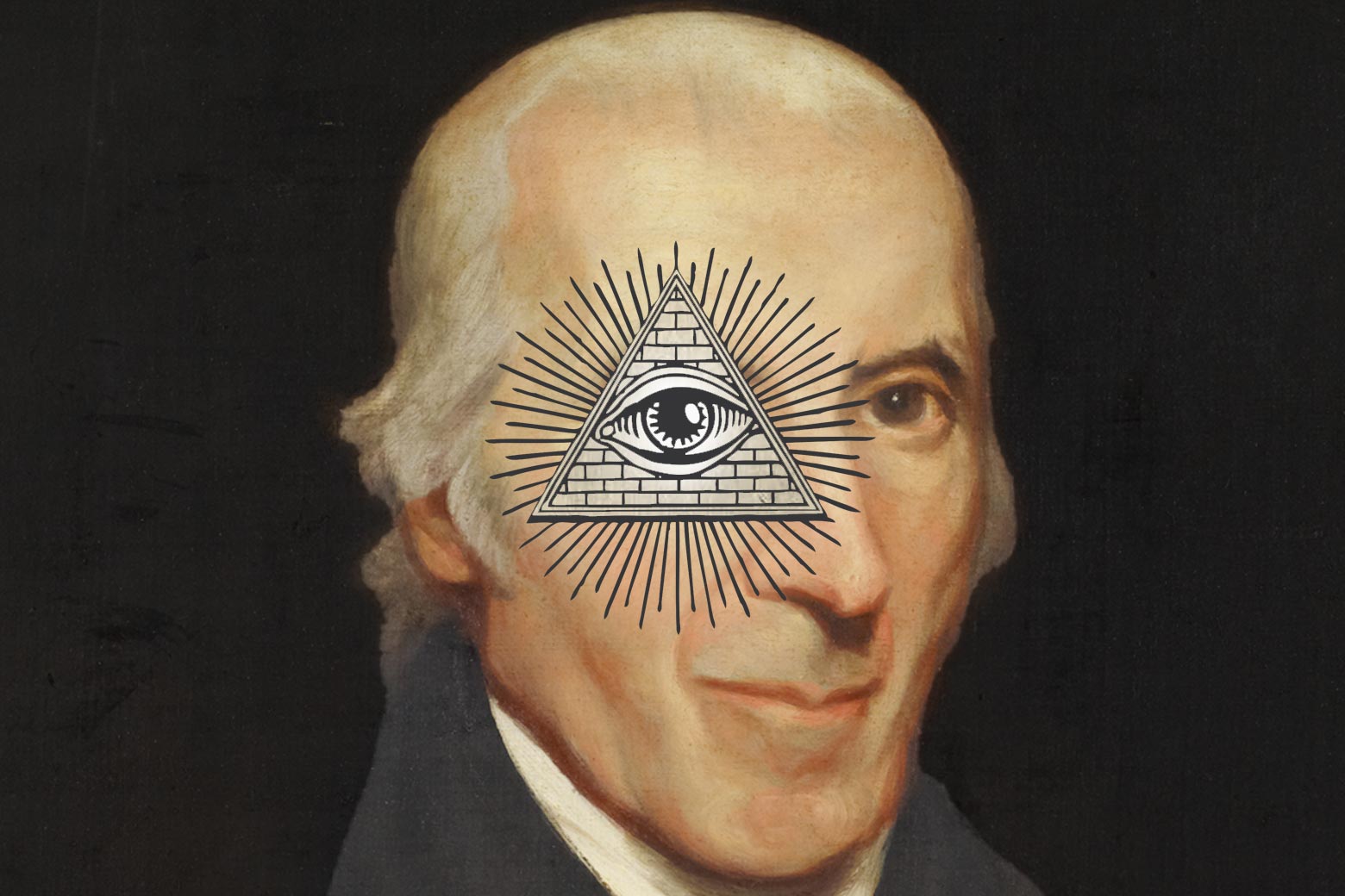 A painting of Jedidiah Morse with an Illuminati symbol in his right eye