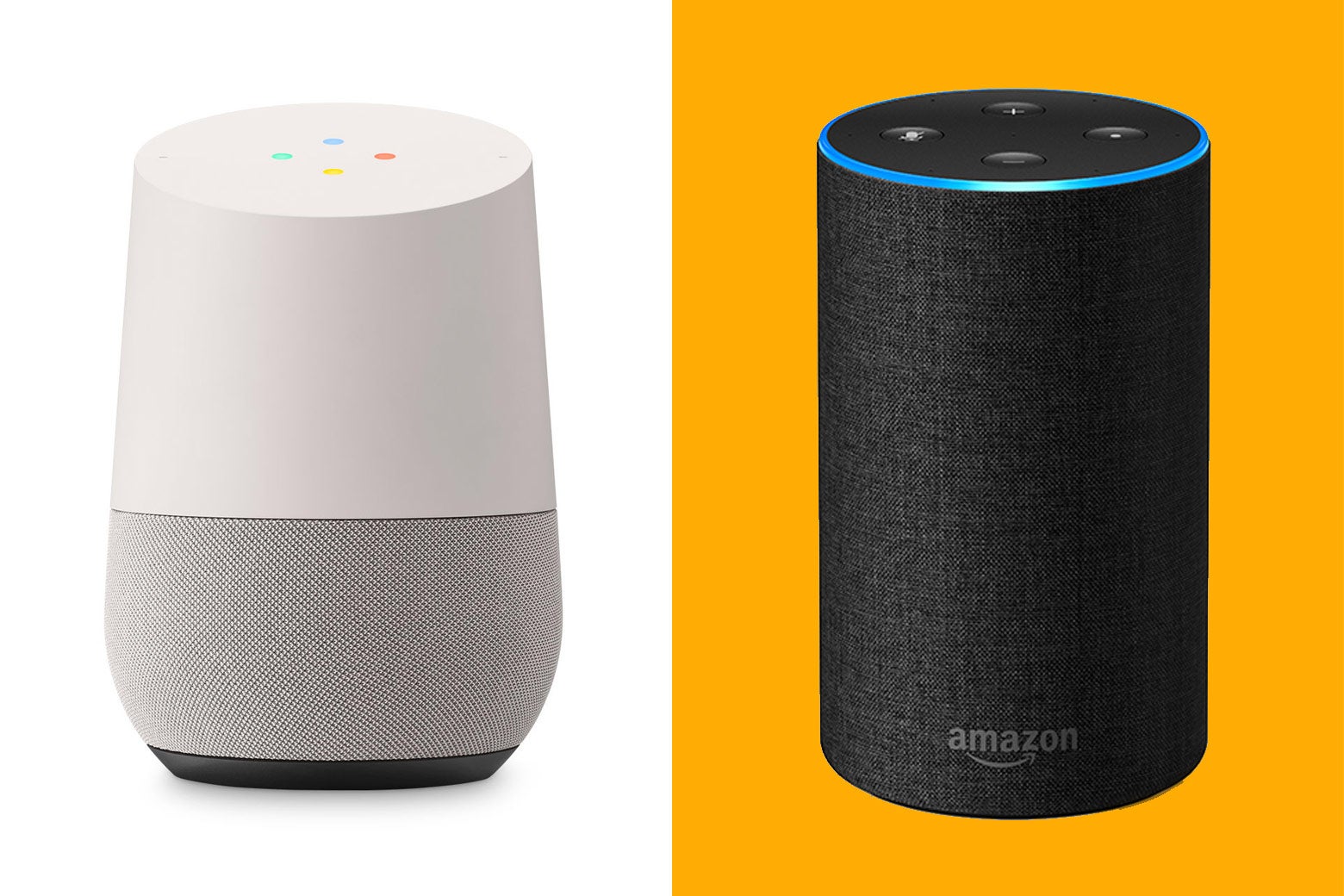 A Google Home and an Amazon Echo.