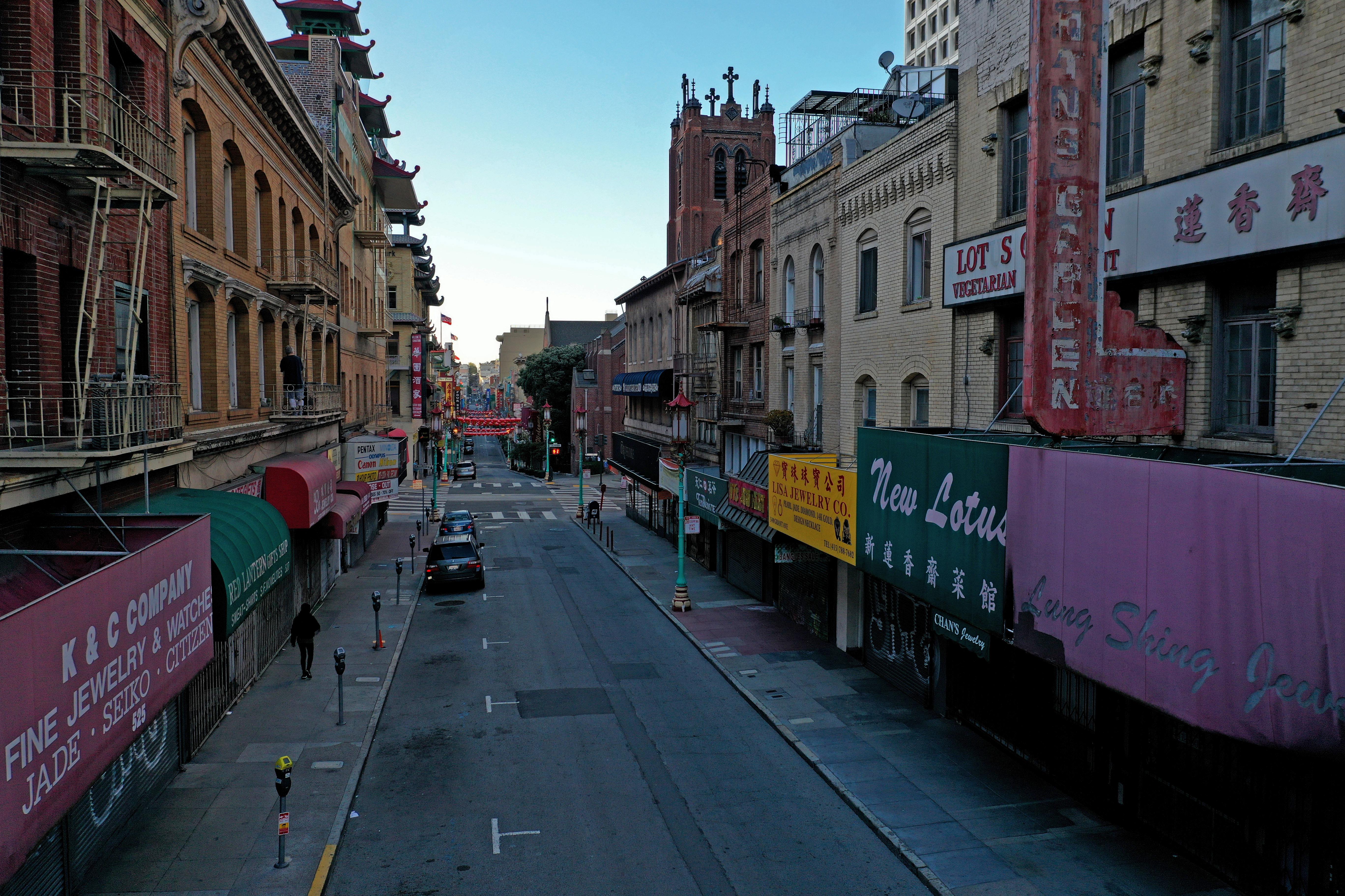 An empty street in San Francisco's Chinatown.