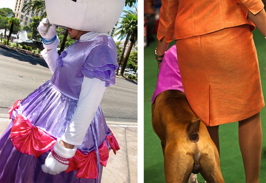Left: Hello, Kitty from "Vegas," 2012. Right: Orange Lady and Boxer from "Best in Show," 2010.