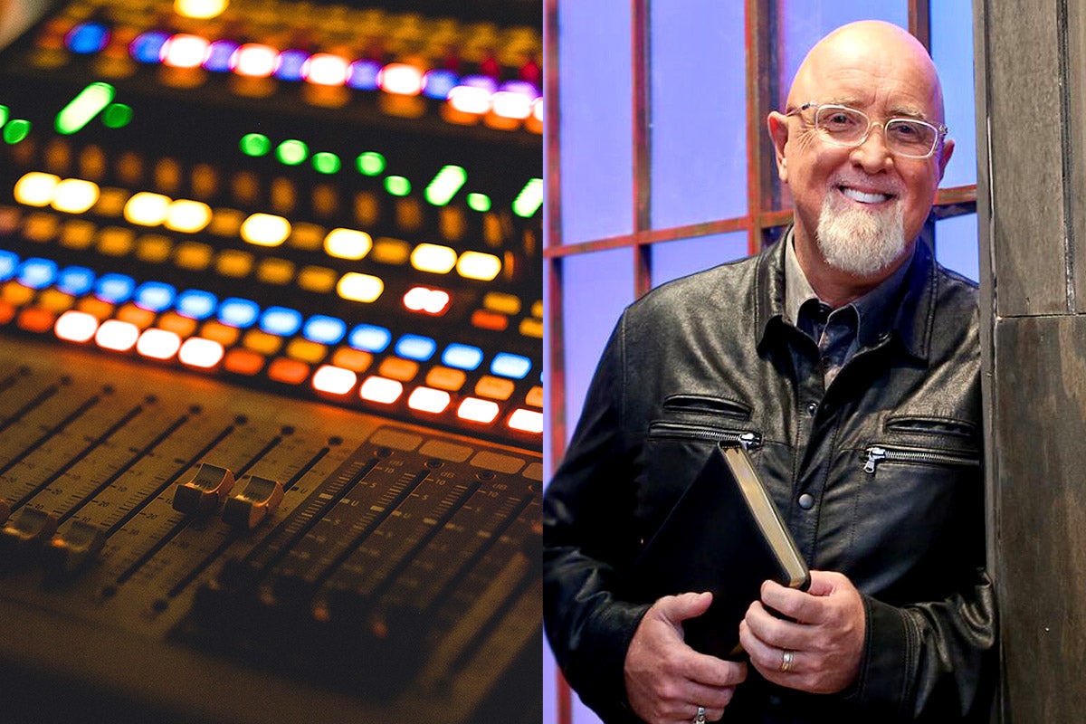 side-by-side photos of a soundboard and the Rev. James MacDonald