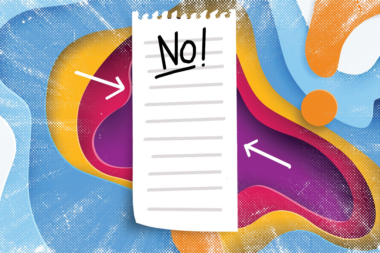 A scrap of notebook paper that says, "NO!" on it.