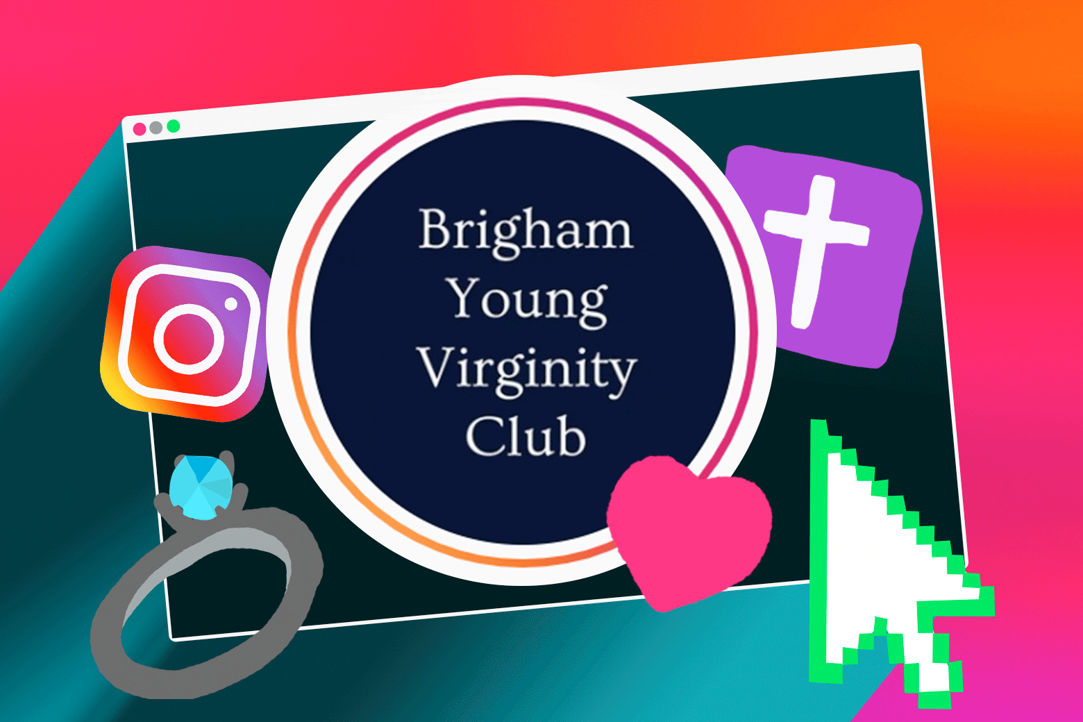 A computer screen that says Brigham Young University Club surrounded by emoji and an Instagram logo.