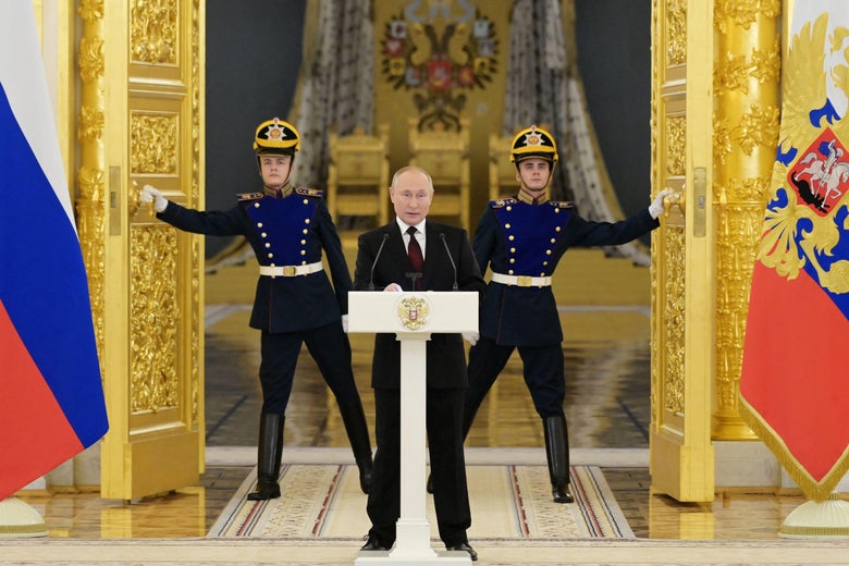 Russian President Vladimir Putin at a ceremony for newly-appointed foreign ambassadors in Moscow, on December 1. (Photo by GRIGORY SYSOYEV/SPUTNIK/AFP via Getty Images)