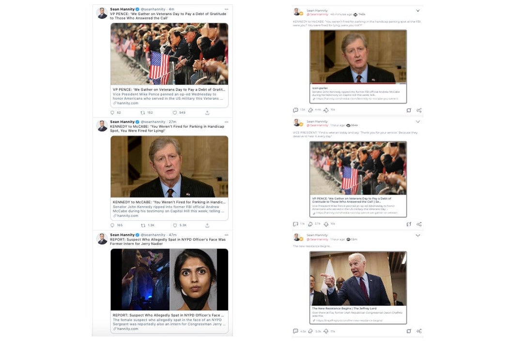 What Sean Hannity posts on Twitter and Parler.