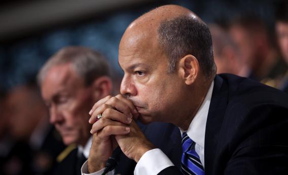 Jeh Johnson, General Counsel for the Defense Department, listens during a hearing of the Senate Armed Services Hearing.