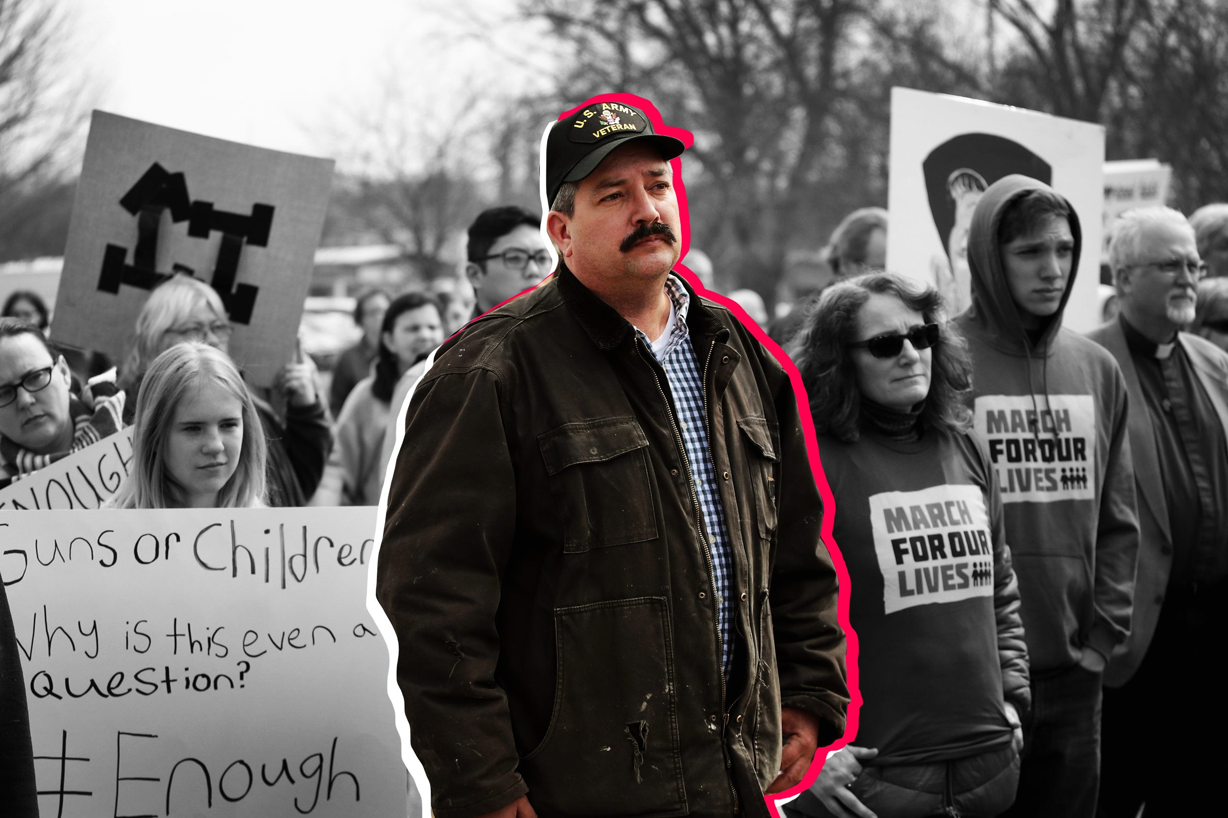 Randy Bryce joins other residents at a rally to show support for students who finished the last leg of a 50-mile march through Wisconsin in the hometown of House Speaker Paul Ryan to call attention to gun violence on March 28 in Janesville, Wisconsin.