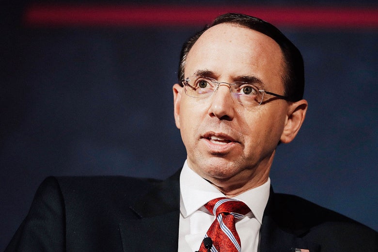 Deputy Attorney General Rod Rosenstein delivers remarks during the the Annual Conference for Compliance and Risk Professionals at the Mayflower Hotel on May 21 in D.C.