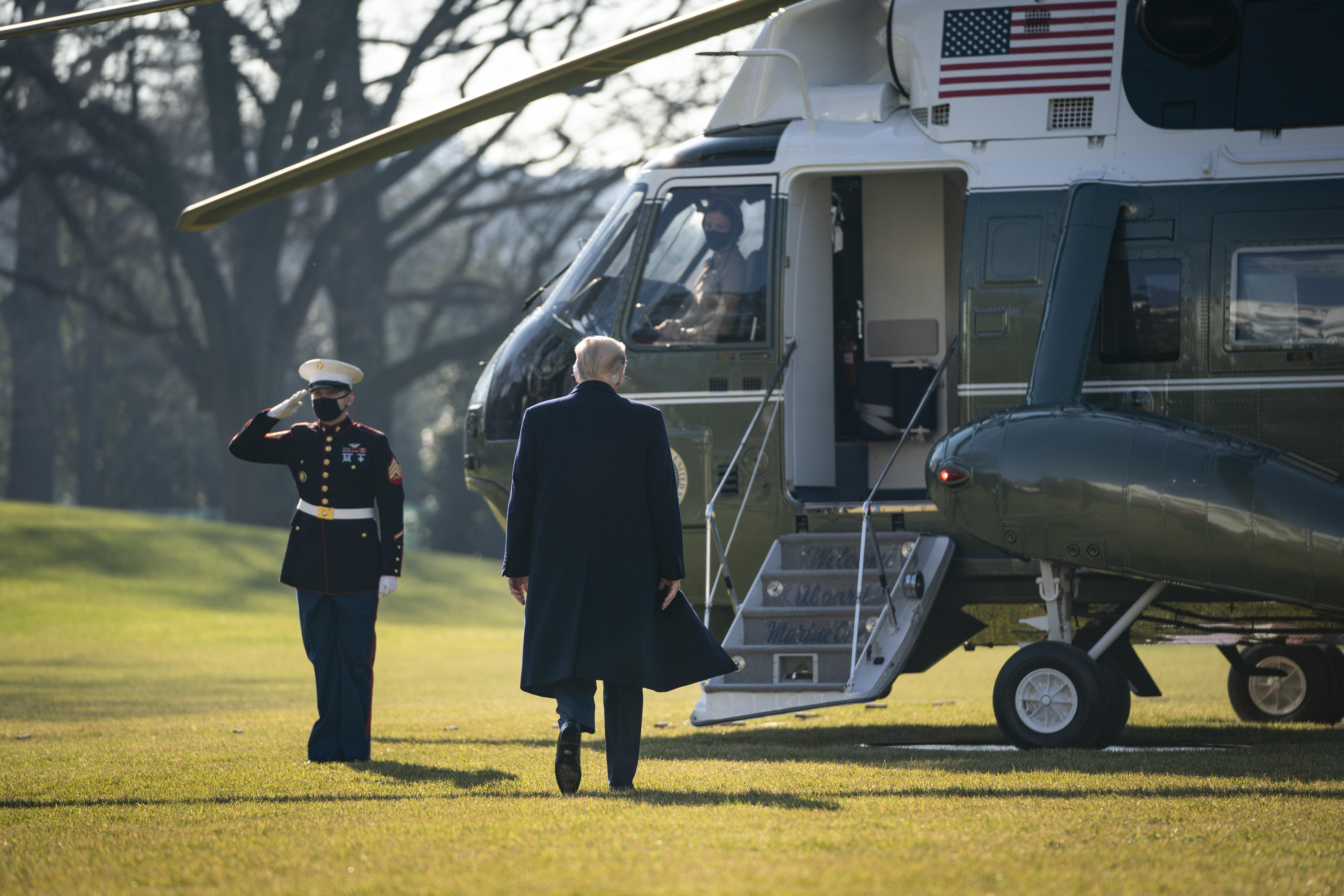 President Donald Trump walks to Marine One on the South Lawn of the White House on January 12, 2021 in Washington, D.C.