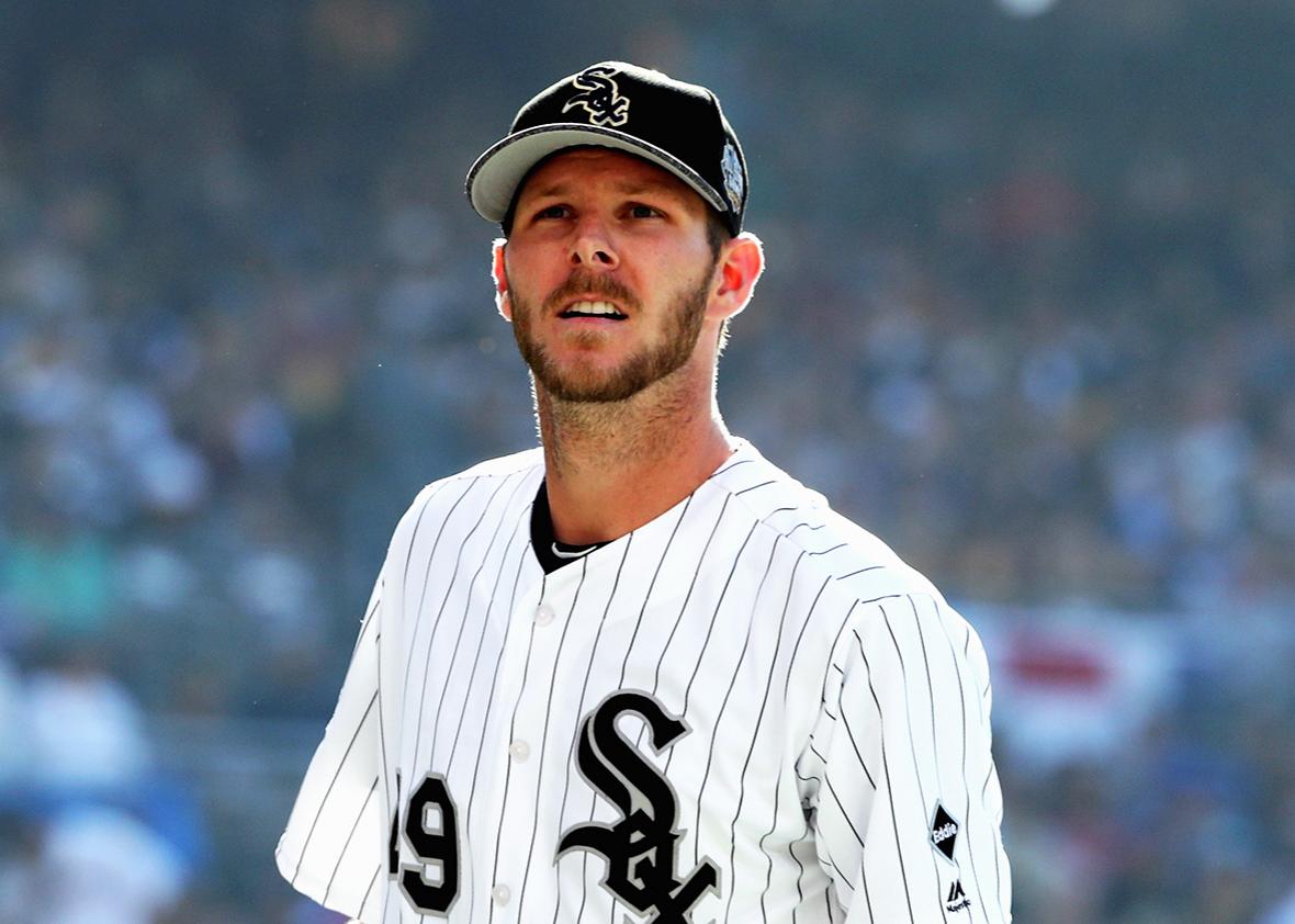 Chris Sale #49 of the Chicago White Sox reacts during the 87th Annual MLB All-Star Game at PETCO Park on July 12, 2016 in San Diego, California. 
