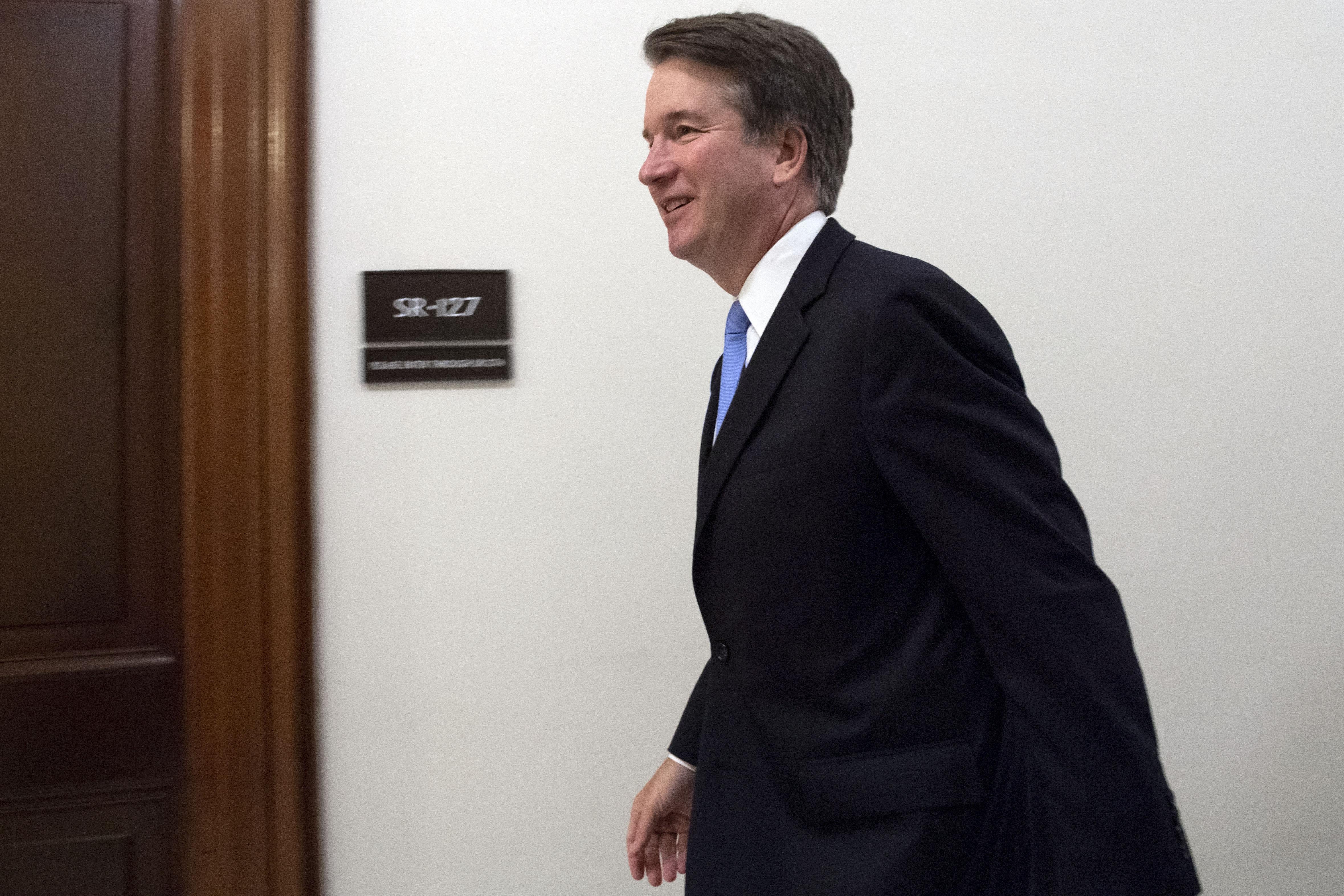 Supreme Court associate justice nominee Brett Kavanaugh arrives for a meeting with Senator Chris Coons, Democrat of Delaware, on Capitol Hill in Washington, D.C. on August 23, 2018. 