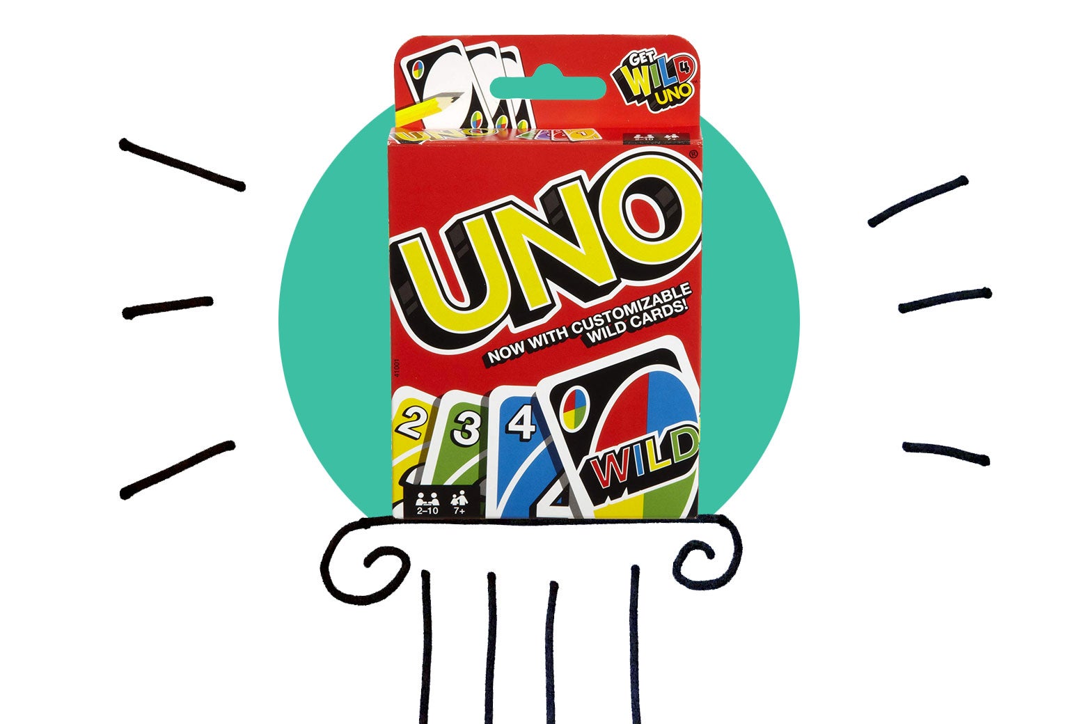 The game Uno on a pedestal.