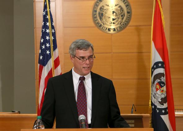 St. Louis County prosecutor Robert McCulloch announces the grand jury’s decision not to indict Darren Wilson in the shooting death of Michael Brown on Nov. 24, 2014, at the Buzz Westfall Justice Center in Clayton, Missouri