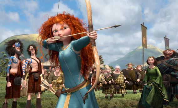 Merida shooting an arrow in Brave.