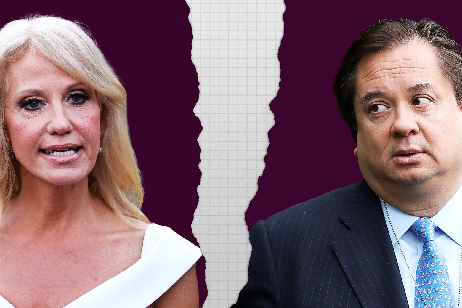 Kellyanne and George Conway have split up as evidenced by a rip in the fabric between them. 