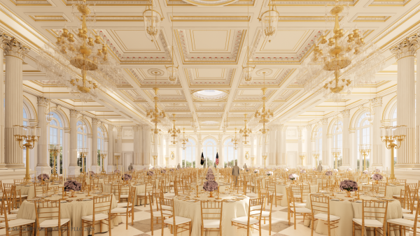 Renderings of the White House ballroom interior.