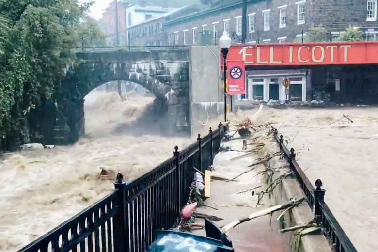 Flooding is seen in Ellicott City, Maryland, on Sunday in this still image from video from social media.