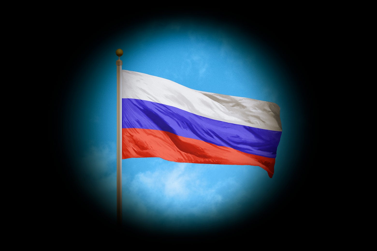 Russian flag as seen through a spy glass. 