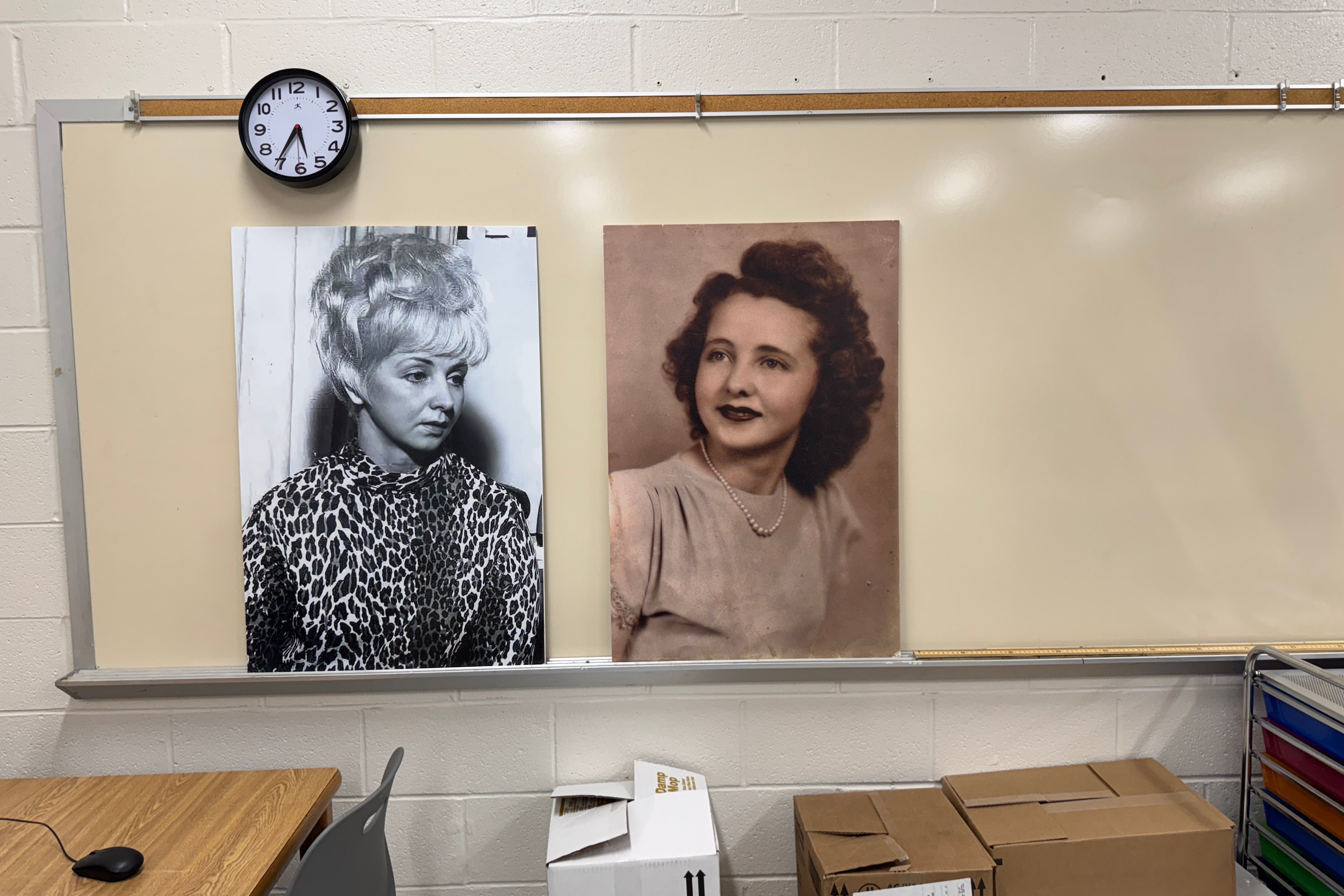 A room at the Tennessee Bureau of Investigation in which two photos of a woman, Buford Pusser's wife, are displayed.
