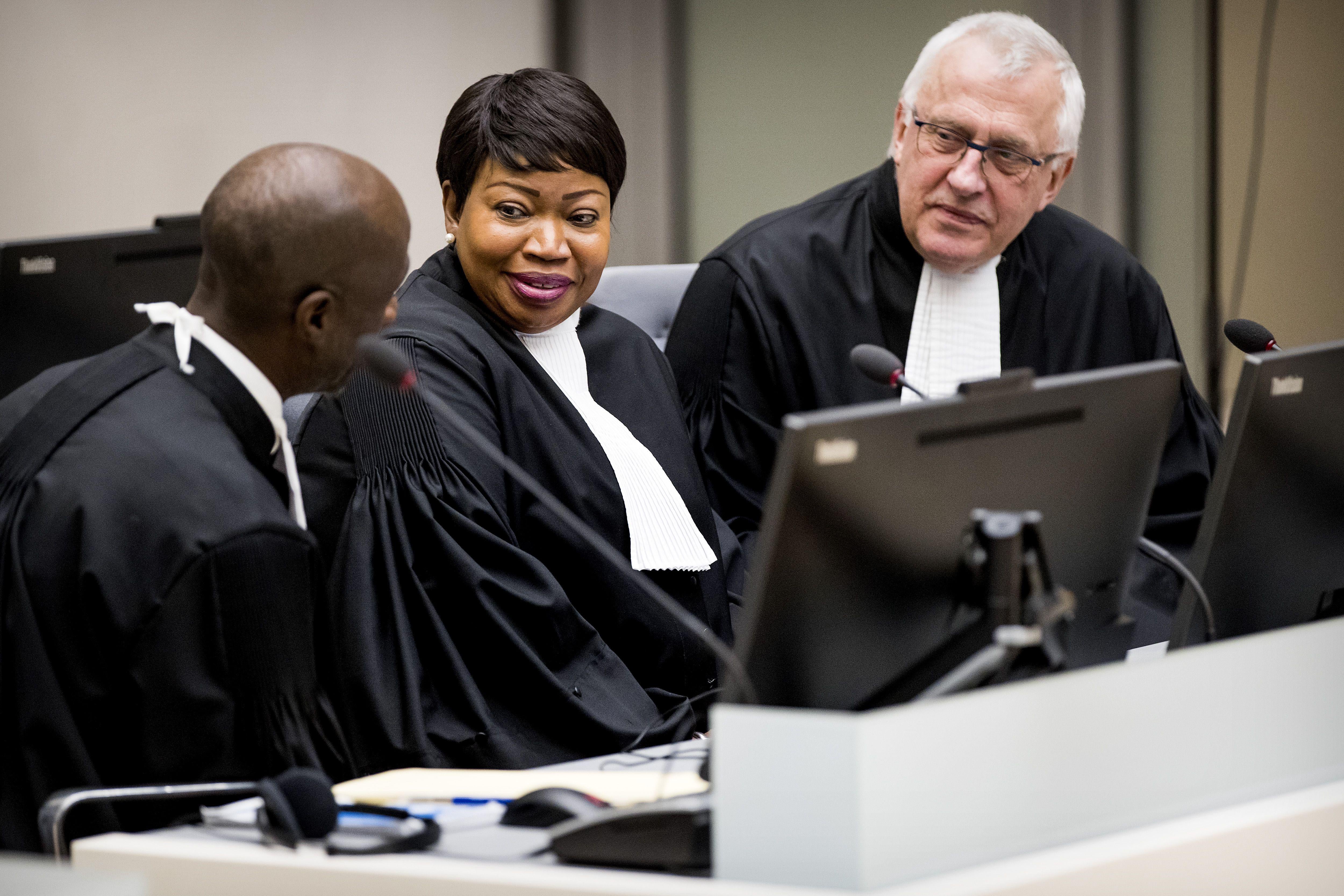 International Criminal Court Chief Prosecutor Fatou Bensouda and deputy prosecutor James Stewart at the ICC in The Hague.