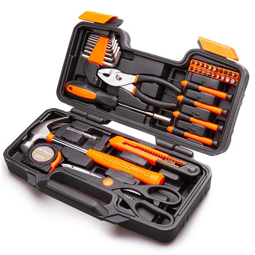 A black-and-orange toolkit.