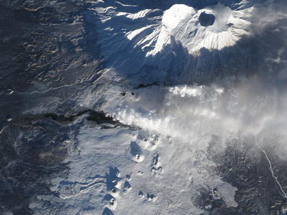Plosky Tolbachik volcano eruption seen from space