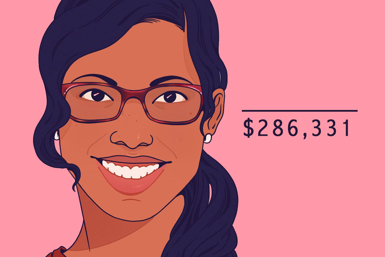 Mimi Nakamura, who is Japanese-Malaysian-American, in a ponytail and glasses