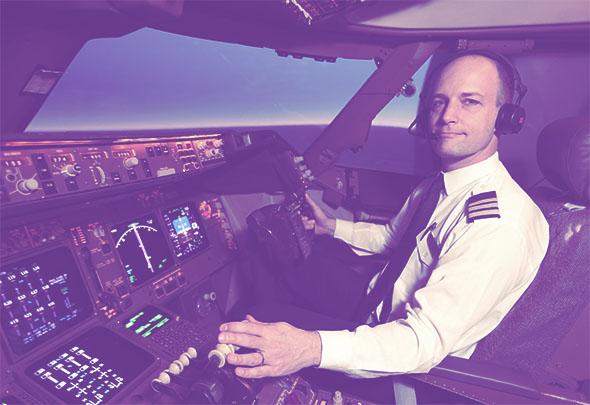 Mark Vanhoenacker in a British Airways 747 flight simulator at L