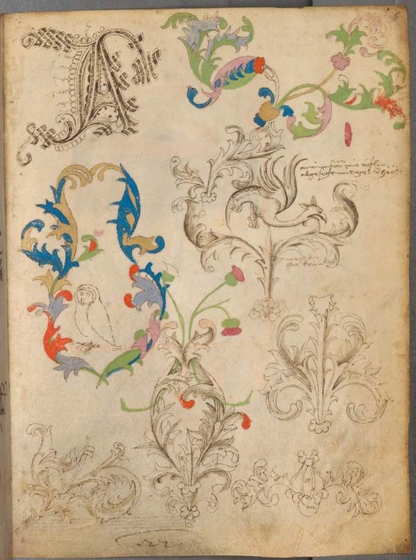 Trial pages from a 15th-century medieval monk's sketchbook.