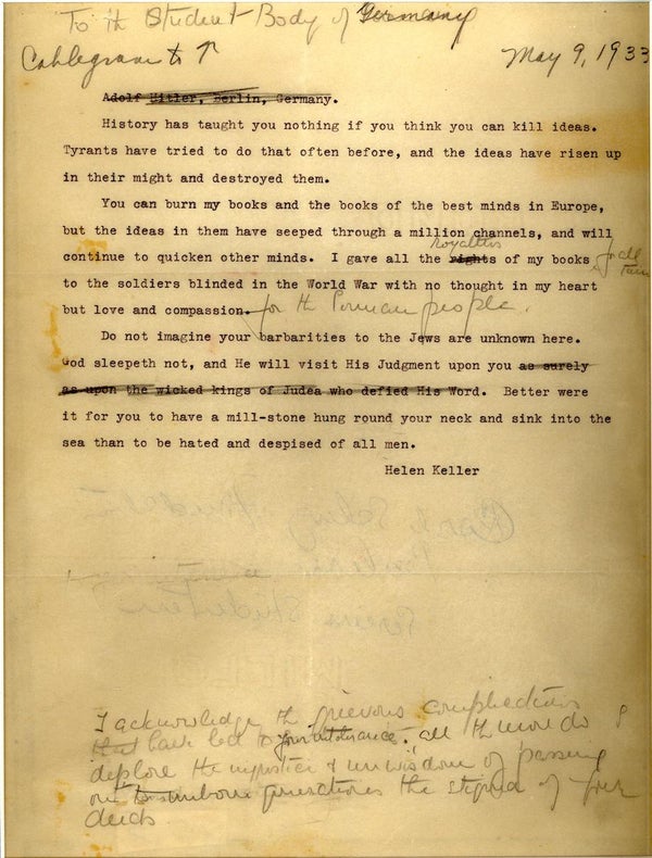 Helen Keller: Her scathing letter to German students planning to burn ...