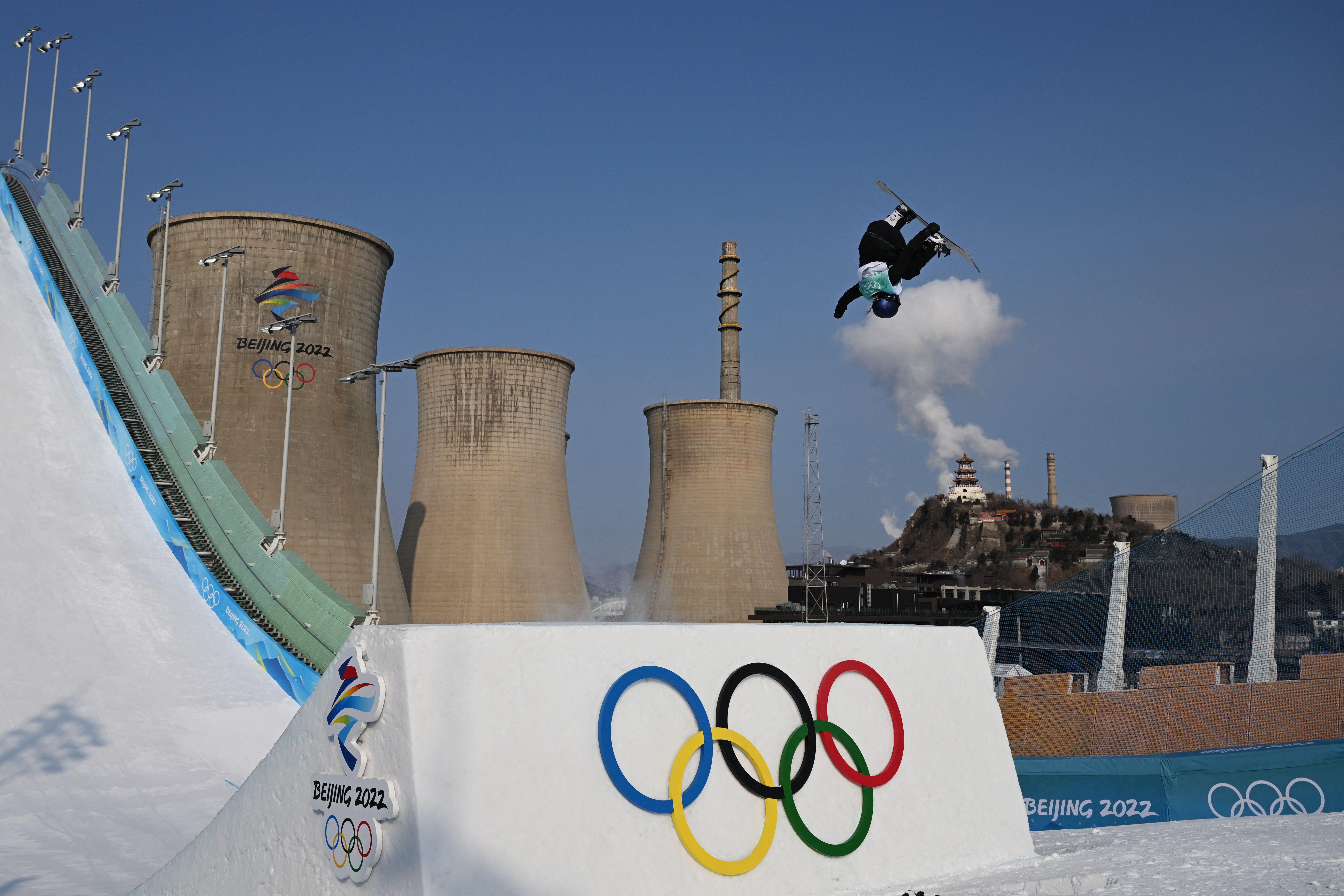 Austria's Anna Gasser jumping off of a ramp.