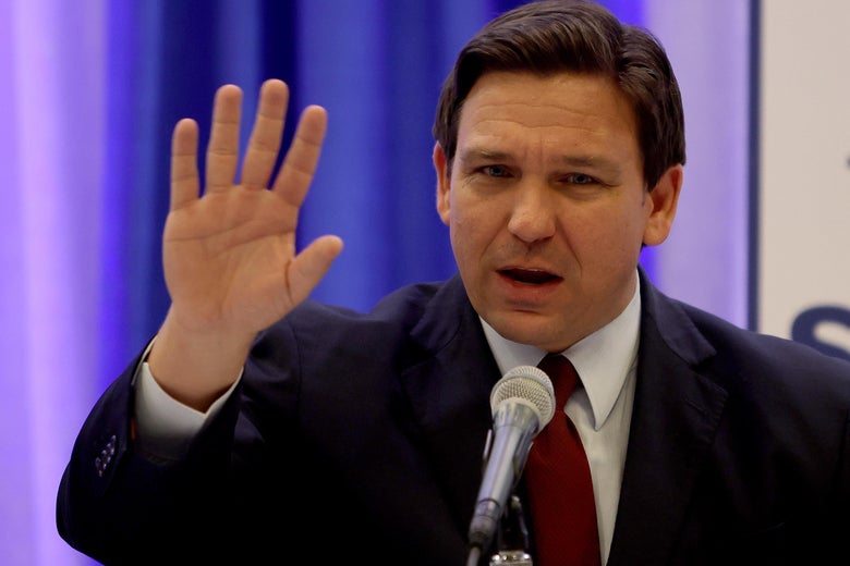 MIAMI, FLORIDA - JANUARY 26: Florida Gov. Ron DeSantis holds a press conference at the Miami Dade College’s North Campus on January 26, 2022 in Miami, Florida. The Governor discussed the recent decision made by the U.S. Food and Drug Administration to revoke emergency use authorization for Regeneron and Eli Lilly monoclonal antibody treatments. (Photo by Joe Raedle/Getty Images)
