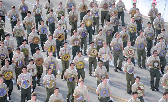 Members of the Boy Scouts of America participate in the 121st Annual Tournament of Roses parade.