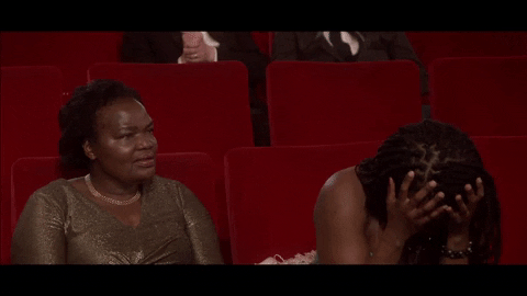Kaluuya's mom crumples her face and says "What is he talking about?" while his sister holds her head in her hands