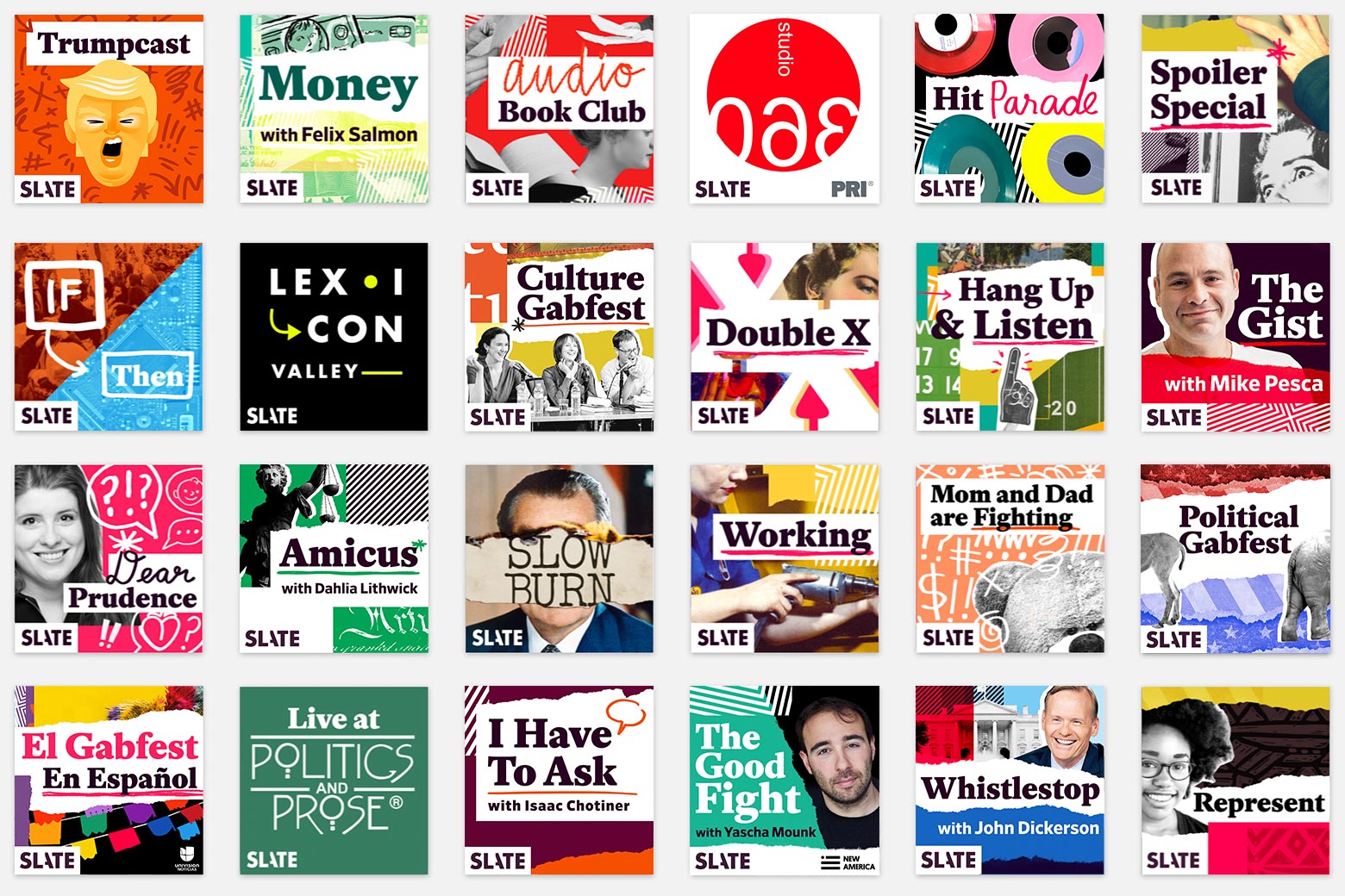 Slate’s new branding applied to our house and partner podcasts.