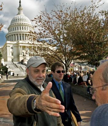 Conservative radio talk show host Mark Levin greets supporters after his remarks at a 2009 protest on the West Lawn of Capitol Hill with an estimated 20,000 supporters against the new proposed health care plan.